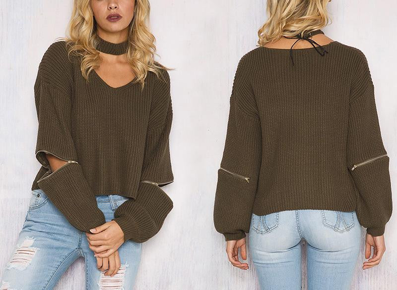 Casual Women Sweater loose open zipper sleeve pull femme Best for Winter and Autumn